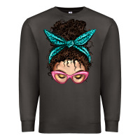 Smoke Messy Curly Bun Mom With Leopard Bandana Premium Sweatshirt - BundleAndBundleShop