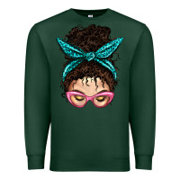 Sports Green Messy Curly Bun Mom With Leopard Bandana Premium Sweatshirt - BundleAndBundleShop