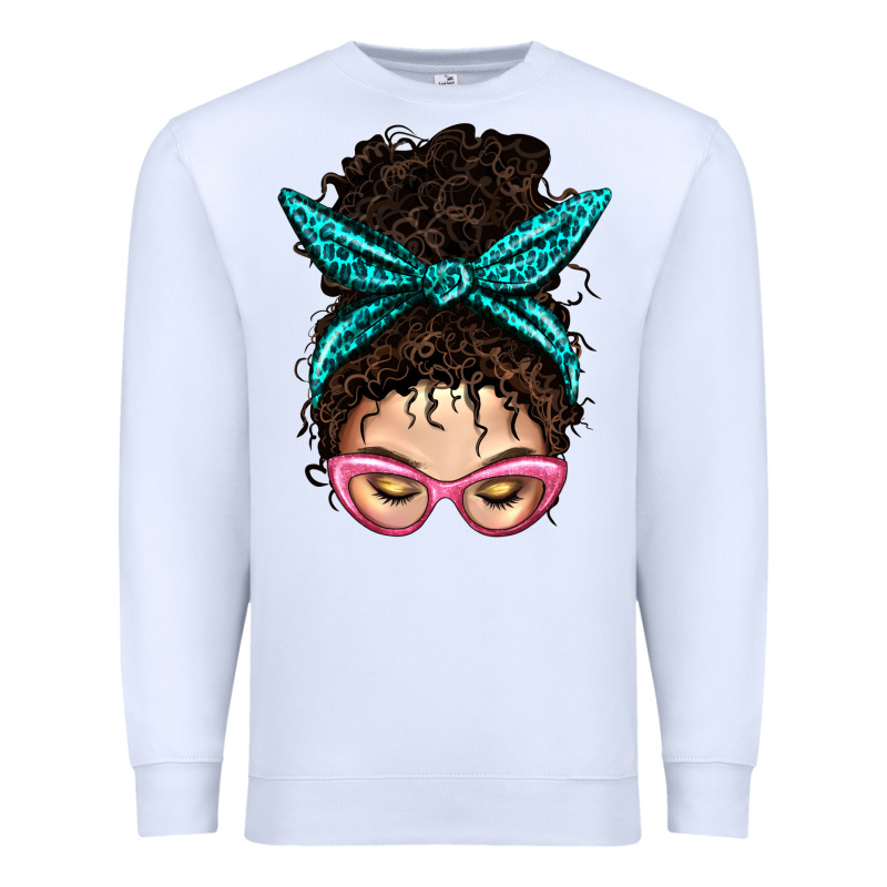 Messy Curly Bun Mom With Leopard Bandana Premium Sweatshirt by BundleAndBundleShop | Teevron
