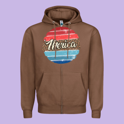 Leopard Merica Zipper Hoodie Designed By Maliassmallbusiness