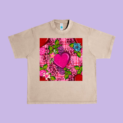 Valentines Day Flower Heart With Leopard Seamless Pattern Urban Heavy Tee Designed By Bundleandbundleshop