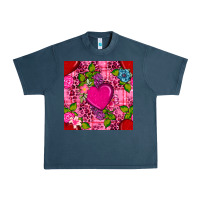 Midnight Navy valentines day flower heart with leopard seamless pattern Urban Heavy Tee - BundleAndBundleShop