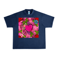 Navy valentines day flower heart with leopard seamless pattern Urban Heavy Tee - BundleAndBundleShop