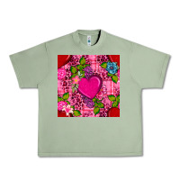 Oil Green valentines day flower heart with leopard seamless pattern Urban Heavy Tee - BundleAndBundleShop