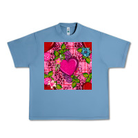 Pebble Blue valentines day flower heart with leopard seamless pattern Urban Heavy Tee - BundleAndBundleShop