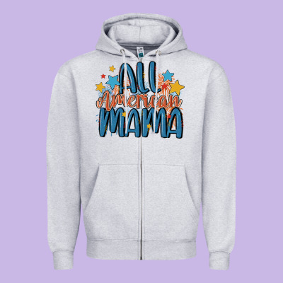 All American Mama Zipper Hoodie Designed By Maliassmallbusiness