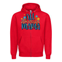Red all american mama Zipper Hoodie - MaliasSmallBusiness