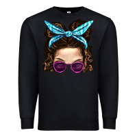 Black Messy Bun Mom And Pink Leopard Sunglasses Premium Sweatshirt - BundleAndBundleShop