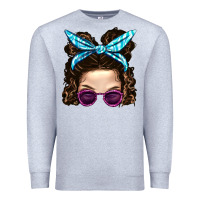 Heather Grey Messy Bun Mom And Pink Leopard Sunglasses Premium Sweatshirt - BundleAndBundleShop