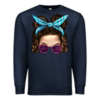 Navy Messy Bun Mom And Pink Leopard Sunglasses Premium Sweatshirt - BundleAndBundleShop
