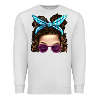 Oatmeal Heather Messy Bun Mom And Pink Leopard Sunglasses Premium Sweatshirt - BundleAndBundleShop