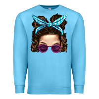 Ocean Blue Messy Bun Mom And Pink Leopard Sunglasses Premium Sweatshirt - BundleAndBundleShop