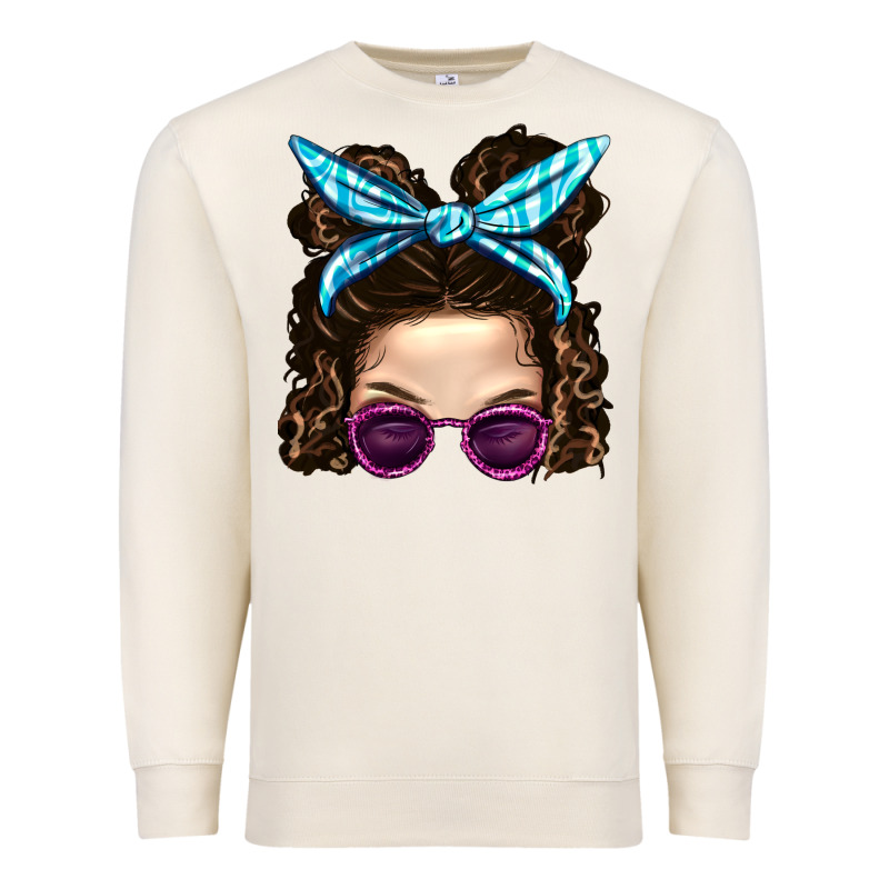 Messy Bun Mom And Pink Leopard Sunglasses Premium Sweatshirt by BundleAndBundleShop | Teevron