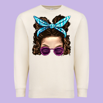 Messy Bun Mom And Pink Leopard Sunglasses Premium Sweatshirt Designed By Bundleandbundleshop