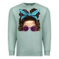 Seafoam Messy Bun Mom And Pink Leopard Sunglasses Premium Sweatshirt - BundleAndBundleShop