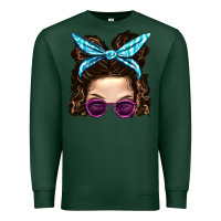 Sports Green Messy Bun Mom And Pink Leopard Sunglasses Premium Sweatshirt - BundleAndBundleShop