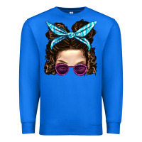 True Royal Messy Bun Mom And Pink Leopard Sunglasses Premium Sweatshirt - BundleAndBundleShop