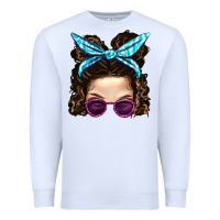 White Messy Bun Mom And Pink Leopard Sunglasses Premium Sweatshirt - BundleAndBundleShop