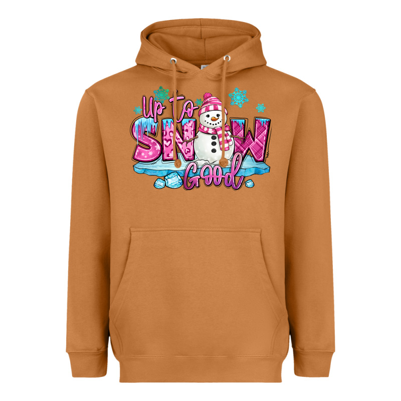 Up To Snow Good Pink Christmas Winter Snowman Heavyweight Hoodie by MaliasSmallBusiness | Teevron