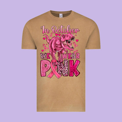 In October We Wear Pink Dinosaur Vintage Tee Designed By Jahusdesignshop