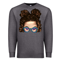 Charcoal Heather Messy Bun Mom And Glitter Glasses Premium Sweatshirt - BundleAndBundleShop