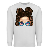 Dove Grey Messy Bun Mom And Glitter Glasses Premium Sweatshirt - BundleAndBundleShop