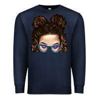 Navy Messy Bun Mom And Glitter Glasses Premium Sweatshirt - BundleAndBundleShop