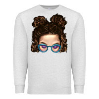 Oatmeal Heather Messy Bun Mom And Glitter Glasses Premium Sweatshirt - BundleAndBundleShop
