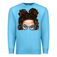 Ocean Blue Messy Bun Mom And Glitter Glasses Premium Sweatshirt - BundleAndBundleShop