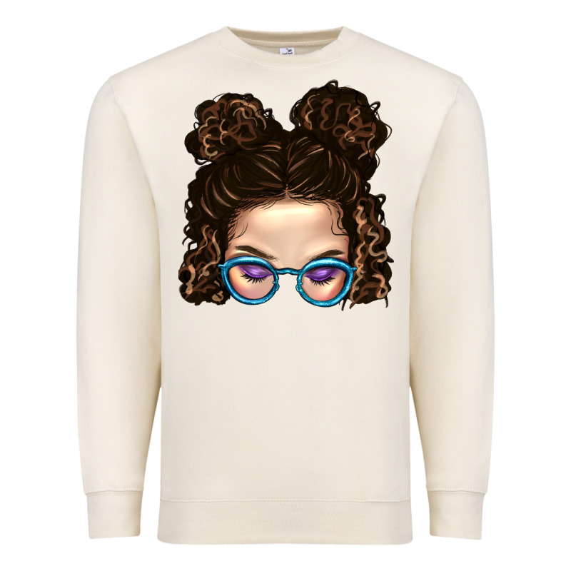 Messy Bun Mom And Glitter Glasses Premium Sweatshirt by BundleAndBundleShop | Teevron