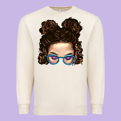 Messy Bun Mom And Glitter Glasses Premium Sweatshirt Designed By Bundleandbundleshop