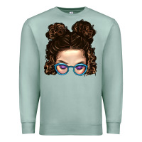 Seafoam Messy Bun Mom And Glitter Glasses Premium Sweatshirt - BundleAndBundleShop