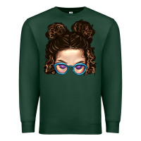 Sports Green Messy Bun Mom And Glitter Glasses Premium Sweatshirt - BundleAndBundleShop