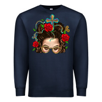 Navy Messy Bun Mom Faith And Rose Premium Sweatshirt - BundleAndBundleShop