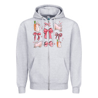 Heather Grey pink ribbons with rabbits Zipper Hoodie - MaliasSmallBusiness