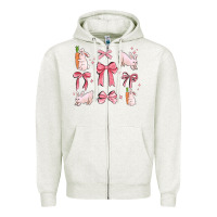 Oatmeal Heather pink ribbons with rabbits Zipper Hoodie - MaliasSmallBusiness