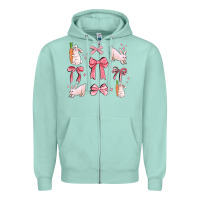 Seafoam pink ribbons with rabbits Zipper Hoodie - MaliasSmallBusiness