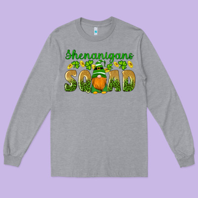 Shenanigans Squad Gnomes Shamrock Gold Leopard Glitter Long Sleeve Tee Designed By Artiststas