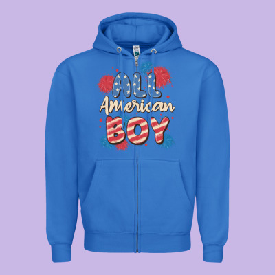 All American Boy Zipper Hoodie Designed By Maliassmallbusiness