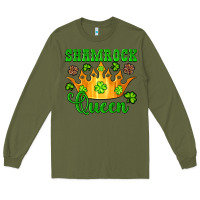 Army Green shamrock queen crown leopard glitter Long Sleeve Tee - Artiststas