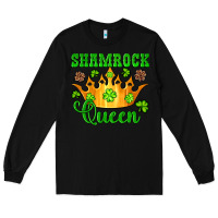 Black shamrock queen crown leopard glitter Long Sleeve Tee - Artiststas