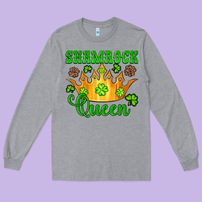 Shamrock Queen Crown Leopard Glitter Long Sleeve Tee Designed By Artiststas