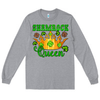 Heather Grey shamrock queen crown leopard glitter Long Sleeve Tee - Artiststas
