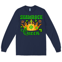 Navy shamrock queen crown leopard glitter Long Sleeve Tee - Artiststas