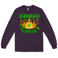 Plum shamrock queen crown leopard glitter Long Sleeve Tee - Artiststas
