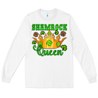 White shamrock queen crown leopard glitter Long Sleeve Tee - Artiststas