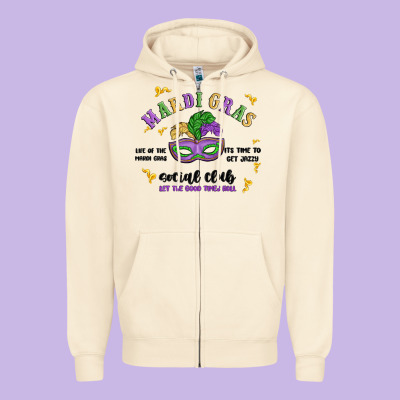 Mardi Gras Social Club Zipper Hoodie Designed By Maliassmallbusiness