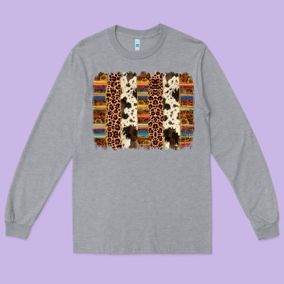Serape Sunflower Cowhide Leopard Brushstroke Long Sleeve Tee Designed By Adodesignshop