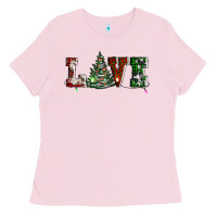 Bubblegum Pink love christmas tree Ladies Tee - AdoDesignShop
