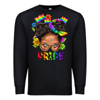 Black LGBTQ+ Messy Bun Mom Pride With Flower Premium Sweatshirt - BundleAndBundleShop